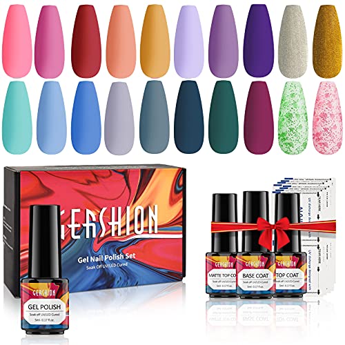 GERSHION Gel Nail Polish Set, 23Pcs Retro Paradise Gel Polish Kit, Nail Gel Polish Starter Kit with Glossy & Matte Top Coat Base Gel Remover Wraps Soak Off UV LED Nail Polish H31