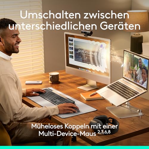 Logitech Signature Slim Solar+ kabellose Tastatur, solarbetrieben, auch mit künstlichem Licht, langlebiger Akku mit bis zu 10 Jahren Haltbarkeit, anpassbare Tasten, Bluetooth, DEU QWERTZ - Graphit