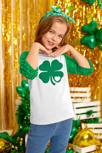 BesserBay Girls St.Patrick's Shamrock Ruffled Sleeve Irish Clover Raglan Tee Shirt 2-10 Years3