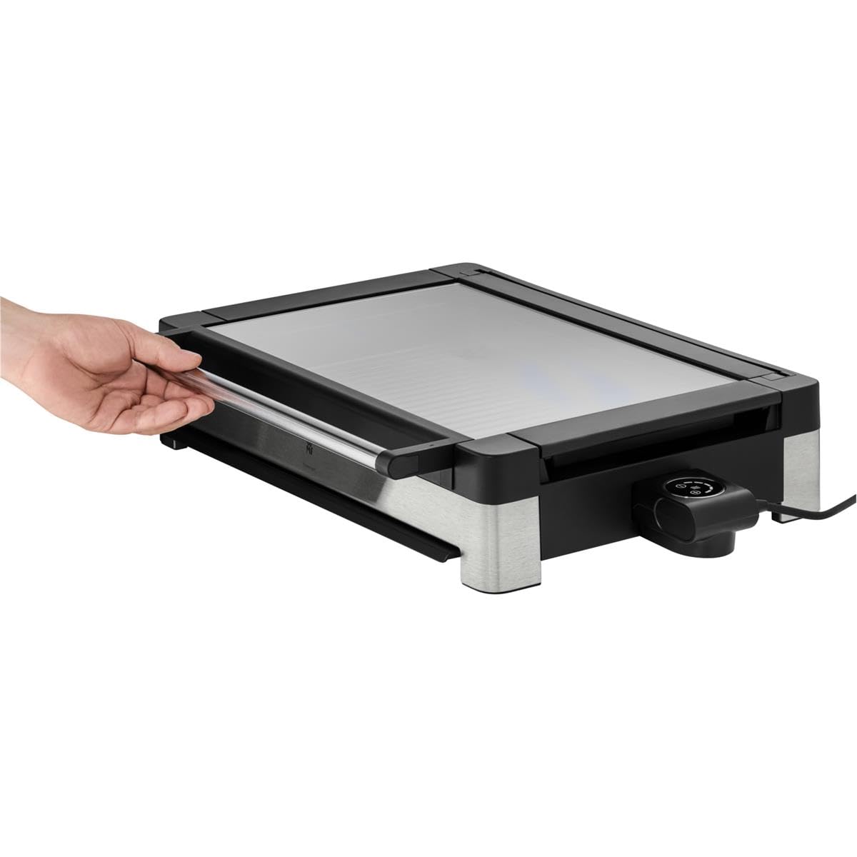 WMF Barbecue da Tavola con Coperchio in Vetro, Lono, Barbecue in Acciaio Inox 18/10, con Piastra Antiaderente, Termostato Removibile, Potenza fino a 2200W per Pietanze Veloci e Deliziose