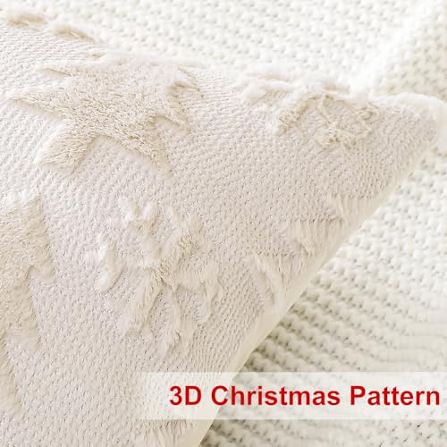 Artscope Set of 2 Xmas Soft Plush Short Wool Velvet Decorative Cushion Covers 40x60cm Luxury Style Throw Pillow Covers Pillow Shell for Sofa Bedroom Christmas Tree and Snowflake Cream Beige - Image 3