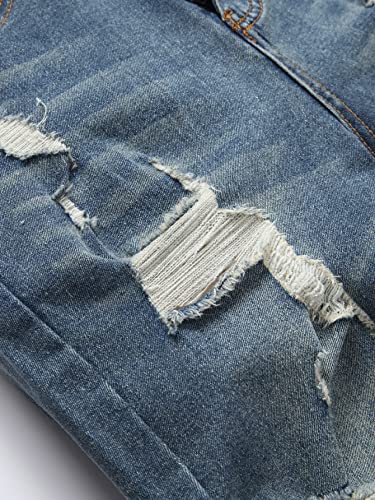 Verdusa Men's Distressed Ripped Raw Hem High Waist Straight Leg Denim Shorts Dark Wash 38 #TOP3