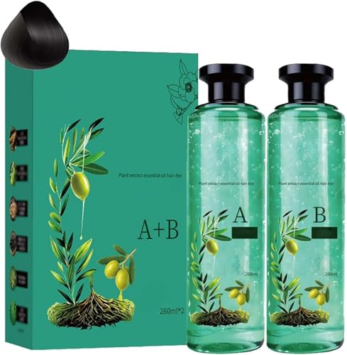 Tinte capilar con aceites esenciales botánicos de larga duración, tinte capilar botánico transparente para cubrir las canas, colorear, y acondicionar todo tipo de cabellos (negro natural)