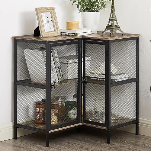 VECELO 3 Tier Corner Cabinet with Doors and Storage Shelves,