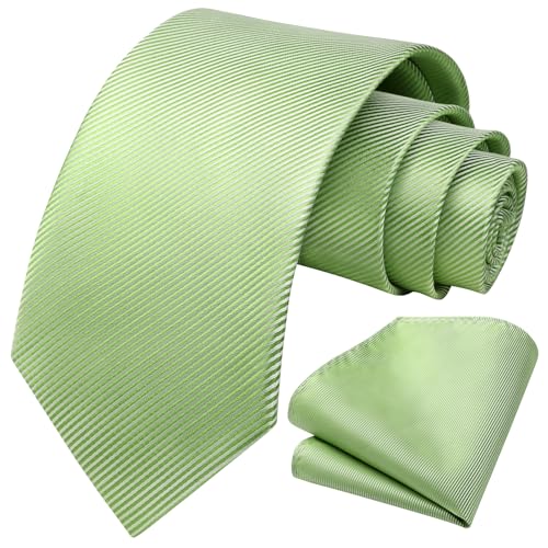 Image of HISDERN Mens Striped Ties Classic Silk Woven Tie and Pocket Square Set Formal Business Necktie Handkerchief for Wedding