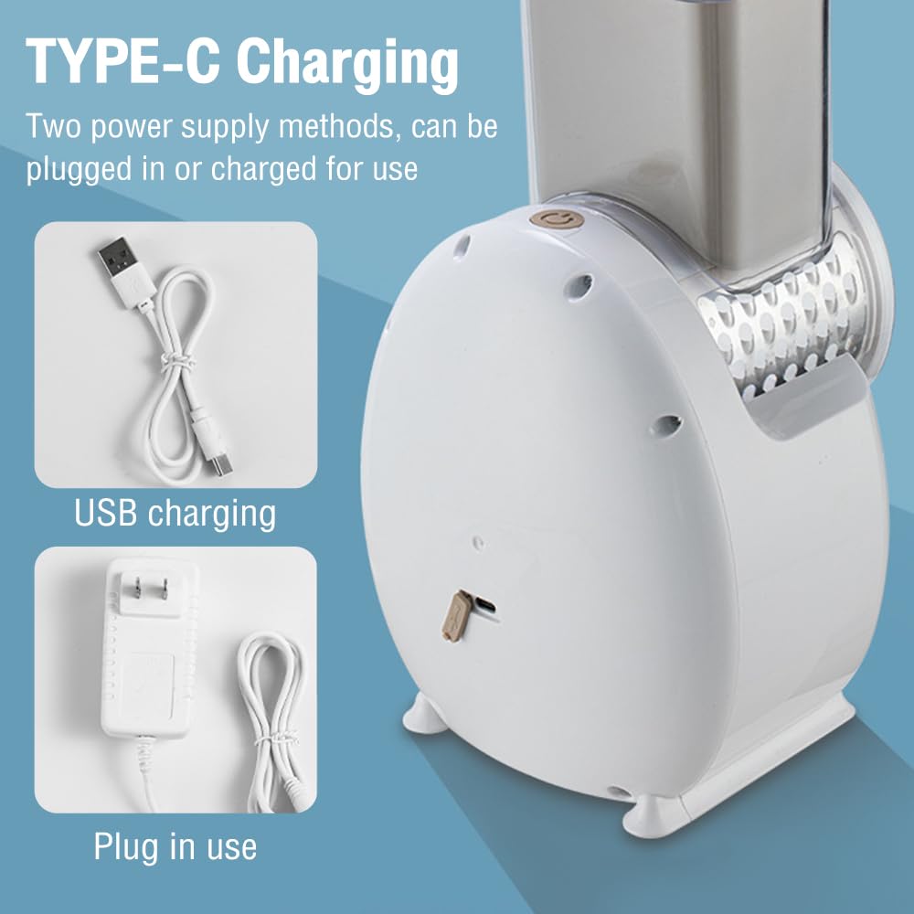 Râpe à fromage électrique, machine à salade électrique, râpe multiple, coupe-fruits, hachoir automatique professionnel avec plusieurs lames coniques pour fruits et légumes, acier inoxydable, blanc