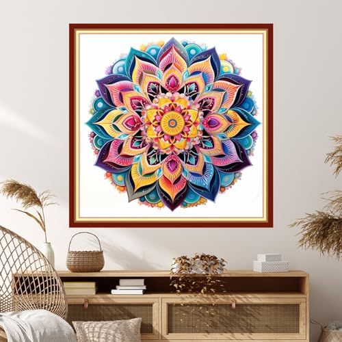Image of Dimxvean Stamped Cross Stitch Kits,Cross Stitch Kits for Adults Beginners,Embroidery Kits Full Range of Cross Stitch Stamped Kits Needlepoint Kits Cross Stitch Patterns-Colorful Datura 18x18 inch