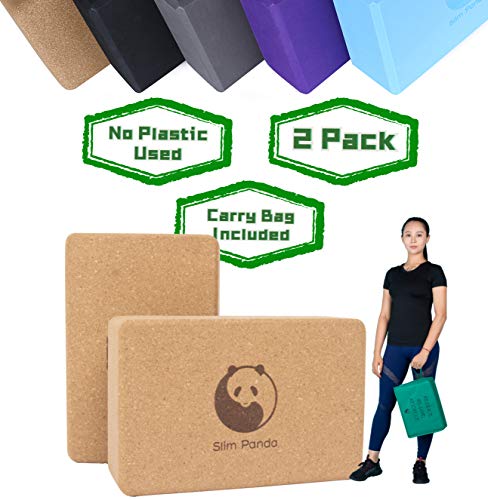 Slim Panda Sturdy Cork Yoga Blocks 2 Pack, Wooden Yoga Brick Exercise Block Non-Slip Eco Yoga Block to Support and Deepen Poses for Yoga, Pilates, Meditation, 9\'\' x 6\'\' x 3\'\'