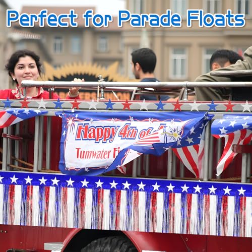 Image of 4 Pack 4th of July Decorations, 39 Feet Patriotic Foil Fringe Garland Independence Red White and Blue Metallic Tinsel Garland and for Flag Day Patriotic Party 250 Years