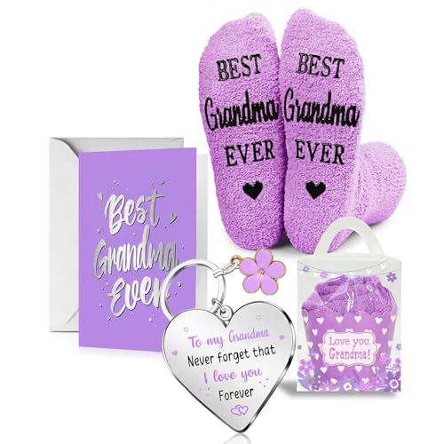 HAPPYPOP Grandma Gift Set - Nana Socks Keychain & Greeting Card from Grandkids Christmas Birthday Mothers Day Gifts for Grandmother