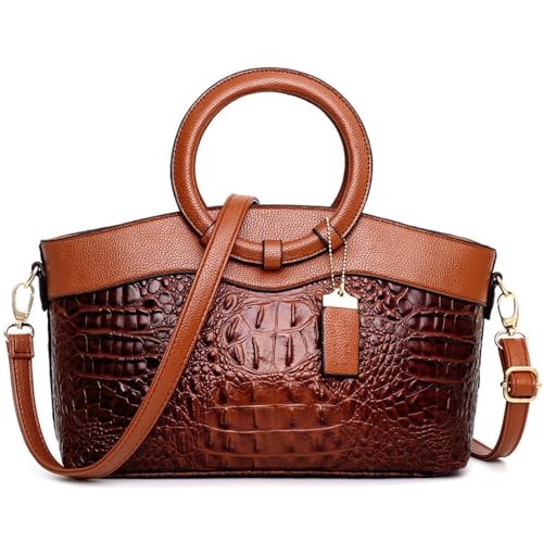 Sac à main pour femme effet crocodile texture relief premium avec anse ronde rigide