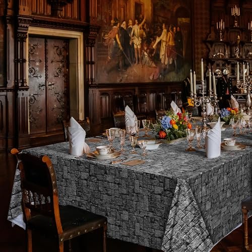 Image of Kochorie 300 Ft X 54 Inch Stone Wall Tablecloth Roll with Cutter Box Disposable Plastic Stone Table Cover Medieval Stone Brick Table Cloth Dirt Floor Wall Backdrops for Farm Wedding Birthday Party