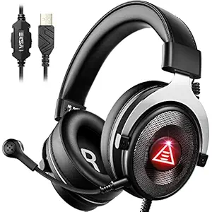 PC Gaming Headset with Microphone, EKSA E900 Plus ENC 7.1 Surround Sound Wired Over Ear USB Computer Gaming Headset Headphone with Detachable Mic and LED Light for PS4 Mac Laptop