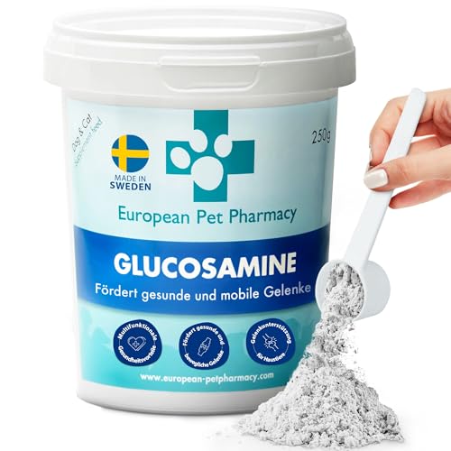 European Pet Pharmacy Grünlippmuschel Hund 250 g Glucosamin Pulver — Nahrungsergänzungsmittel Hund – Für Intakte Gelenke Hunde und Katze – Probiotisches Alantin, Vitamin C, Alter 5+ Monate