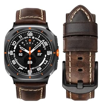 Pulseira masculina de couro sem lacunas para Samsung Galaxy Watch 7 Ultra de 47 mm (2025), compatível com Galaxy Watch Ultra de 47 mm (2024) (marrom/preta)