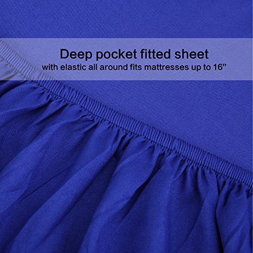 Image of 4 Piece Bed Sheet Set (Queen,Royal Blue) 1 Flat Sheet,1 Fitted Sheet and 2 Pillow Cases,Brushed Microfiber Luxury Bedding with Deep Pockets