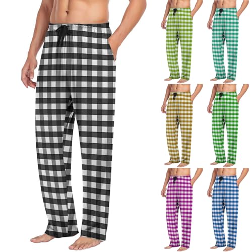 Cambkatl Men’s Plaid Pajama Pants, Elastic Waist Loose Straight Leg Stretchy Lounge Sleepwear Pjs Bottoms with Pockets2