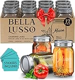 Mason Jars with Lids 16 oz, 12 pack - Regular Mouth Canning Jar Set - Airtight Regular Lids & Bands...