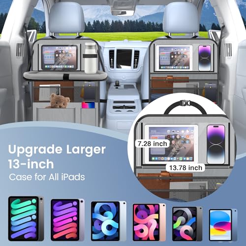 Image of 2PACK-Car Backseat Organizer with Touch Screen Tablet Holder,9 Storage Pockets Storage Organizer with Foldable Food Tray, Protector Kick Mats for Kids, Travel Accessories Organizer (Grey)