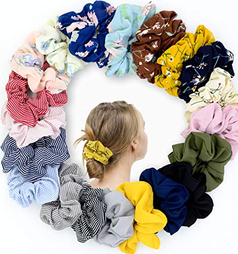 20 Pièces Chouchou Cheveux Femme, Chouchous en Mousseline de Soie, Scrunchies,Bandeaux de Porte-Queue de Cheval Élastique Coloré, Accessoires de Cheveux Femmeset ou Filles Cover