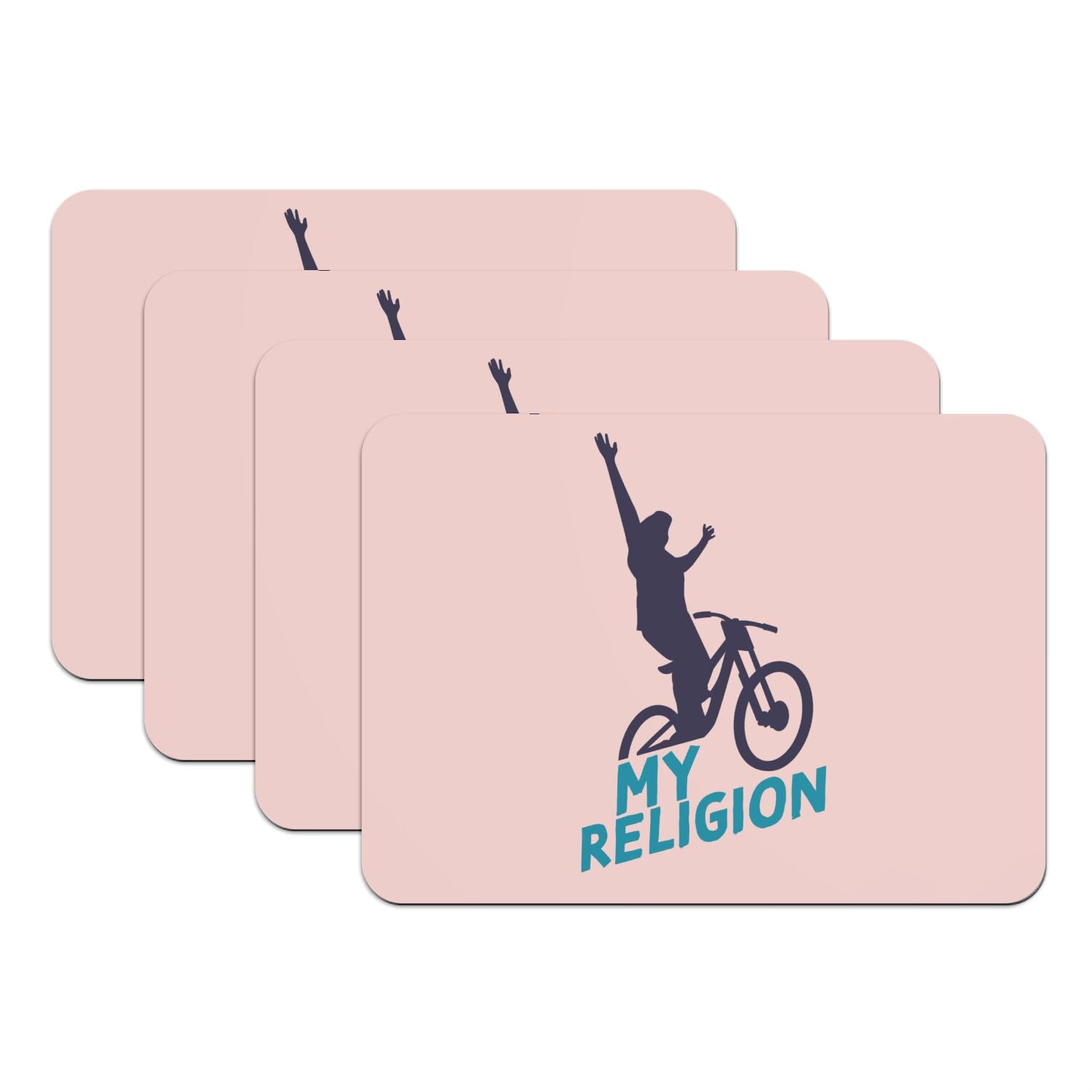Set de table grand format VTT rose avec dessous caoutchouc antidérapant lot de 4
