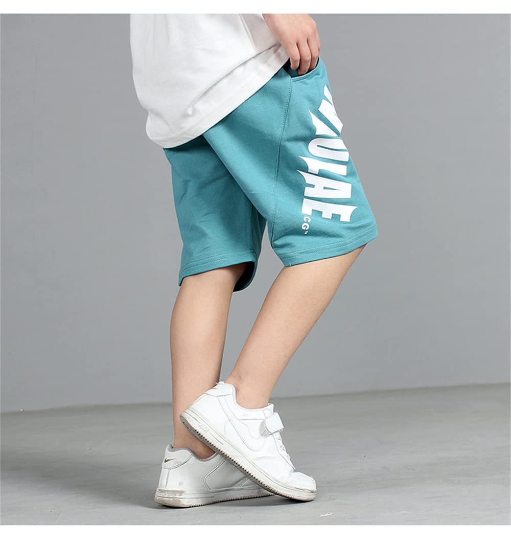 JXGSGOGO Boys Cotton Sport Shorts Drawstring Soft Jersey Athletic Shorts Unisex Height 110-120cm Letters Blue