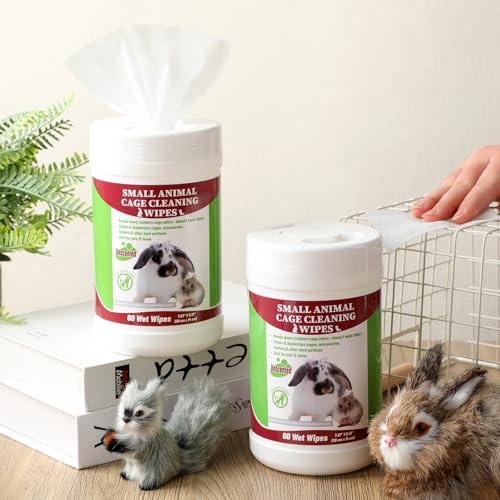 Image of 2 Pack Small Animal Cage Wipes 120 Count Small Animal Cage Clean up Wipes Removes Stubborn Caked-on Hamster Cages Cleaner for Pet Bunny Supplies Cleaning Deodorizing