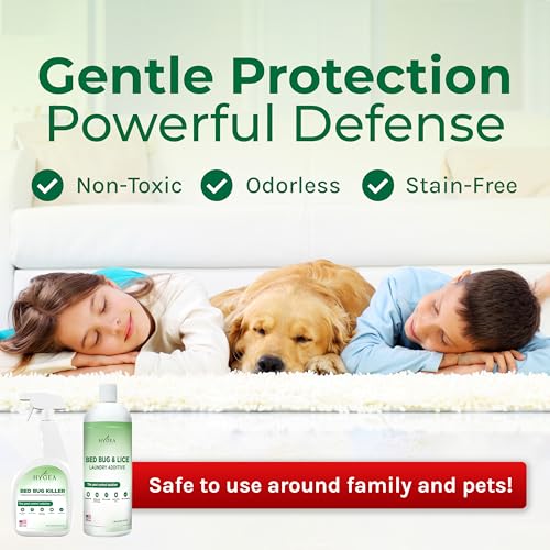 Image of Hygea Natural Bed Bug & Lice Elimination Combo Kit - Includes 24 oz lice & Bed Bug Spray and 32 oz Lice & Bed Bug Laundry Additive - Gentle Formula | Includes spray, laundry additive, and /or refill. Child, Pet and Eco Friendly Odorless Formula