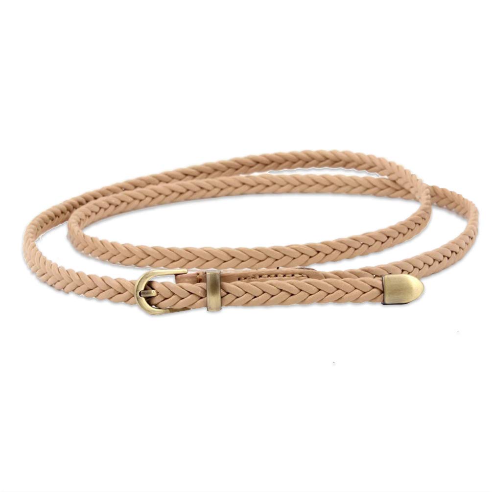 Nureinss Women's Khaki Braided Waist Belt Skinny Woven Belt Thin Belt Waistband For Dress (Khaki)