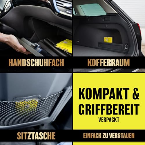 HELDENWERK Auto Warnweste 2er Set für Erwachsene europaweit einsetzbar - Reflektierende Warnwesten 2026 - PKW Sicherheitsweste, Pannenweste, KFZ Weste