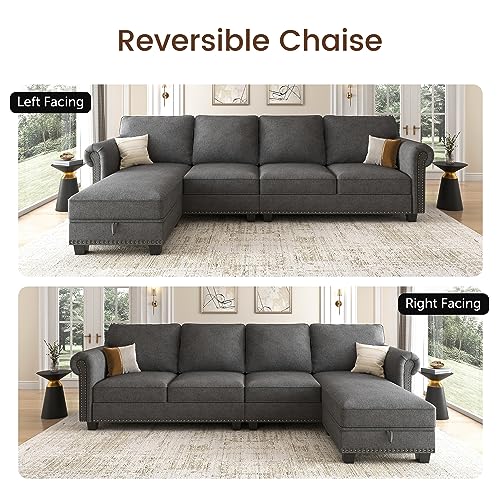 Nolany Convertible Sectional Sofa L Shape Couch With Reversible Chaise 4 Seat Sectional Sofa Couch For Small Space Dark Grey thumb #3