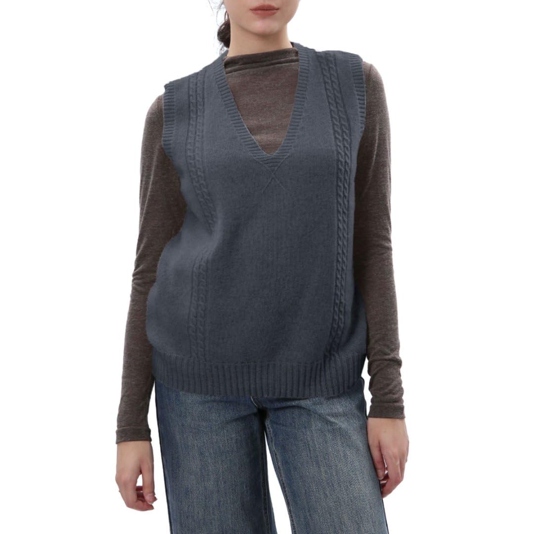 Amazhiyu Womens 100 Wool Sweater Vest Sleeveless V Neck Knitted Pullover Top