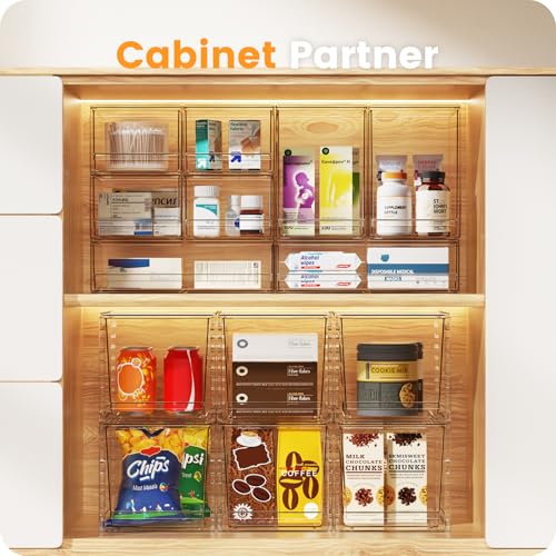 A-LuGei γπ°π£ππ¦γ Acrylic Stackable Storage Drawers, 7.5\" L Makeup Organizer, Bathroom Organizer and Storage, Plastic Storage Bins for Kitchen Cabinet Pantry Medicine Fridge