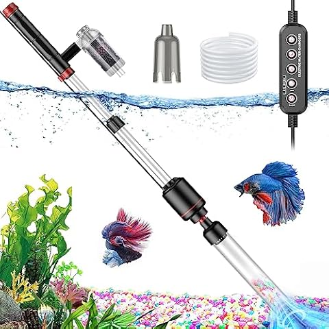 Suness Aquarium Vacuum Gravel Cleaner: 24W Electric Fish Tank Vacuum Gravel Cleaner with Strong Suction for Automatic Water Change, Remove Dirt Wash Sand Water Shower and Water Circulation, Timed Off Cover