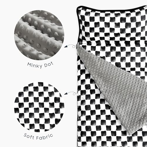 Image of Wake In Cloud - Toddler Nap Mat with Pillow and Minky Fleece Blanket, for Kids Boys Girls Ages 3 Plus in Daycare Preschool, Roll Up Sleeping Bag, Gingham Grid Checkered, Black White, Standard
