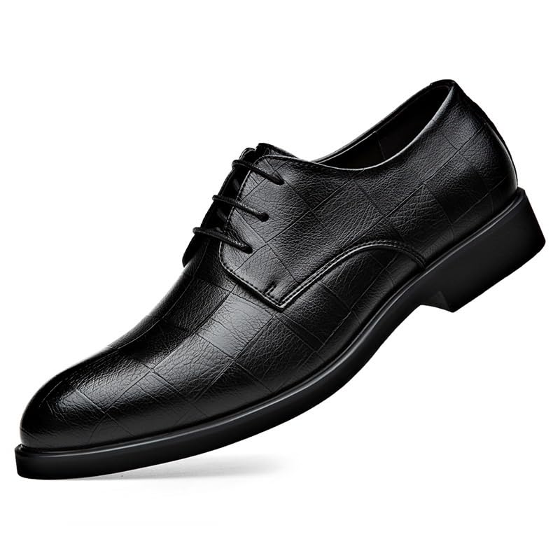 Men's Leather Oxford Shoes Men Pointed Toe Low Top Block Wedding Business Formal Derby Shoes