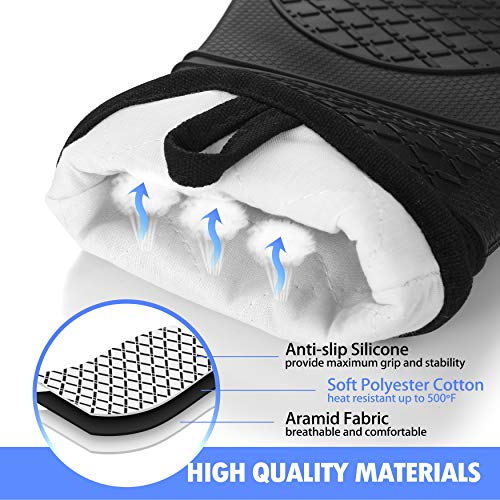 10 Pcs Silicone Oven Mitts and Pot Holders, 450℉ Heat Resistant Oven Mitts with Kitchen Towels Soft Cotton Lining and Non-Slip Surface Safe for Baking, Cooking, BBQ