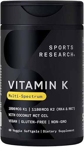 Miniatura 9 de Sports Research Vitamina K2 MK7 de 180 mcg con aceite de coco, 60 cápsulas blandas vegetarianas, certificado vegano, verificado sin OMG y sin gluten