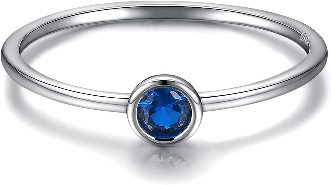 Sariel Simple Birthstone Rings for Women Family Jewelry 925 Sterling Silver Colorful Cubic Zirconia Stackable Promise Ring for Her