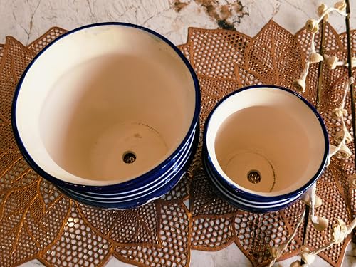 Image of Niyara Stylish Ceramic Pots Planters for Indoor Plants, Succulent, Outdoor, Balcony, Home, Garden, Office Size -7 inches & 5 inches (Moroccan Blue Set of 2)