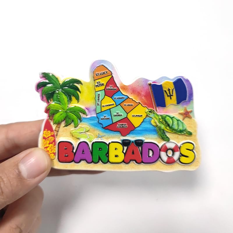 Imán decorativo 3D pintado a mano con mapa de Barbados miniatura 3