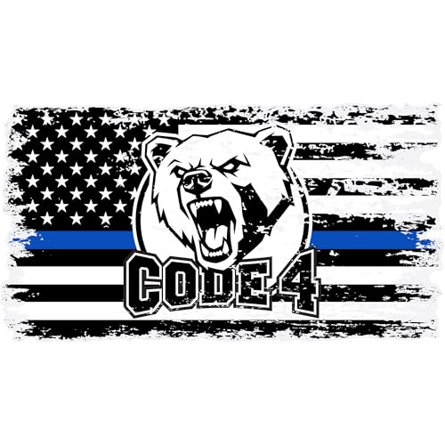 Stickios Code 4 Sticker Police - Thin Blue Line Tattered American Flag Decal for Car Truck & Window - Back the Blue - Made in USA (5.9 x 3.2 inches)