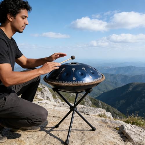 Handpan azul de 10 notas con patrones artesanales miniatura 2