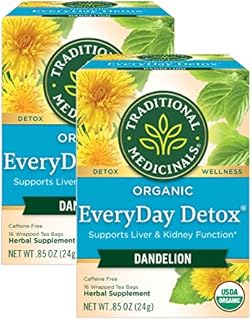 Traditional Medicinals Organic EveryDay Detox Dandelion Herbal Tea, Supports Liver & Kidney Function, (Pack of 2) - 32 Tea Bags Total