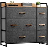 DWVO Fabric Dresser with 7 Drawers, Black Dresser & Chest of Drawers, Storage Tower with Large Capacity, Organizer Unit for Bedroom, Living Room & Closets