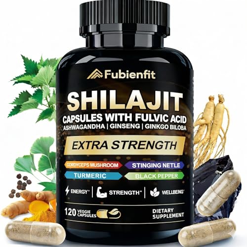 Fubienfit Shilajit Capsules - Premium Shilajit for Men - with Ashwagandha Ginseng and More Fulvic Acid for Men/Women - 120 Capsules