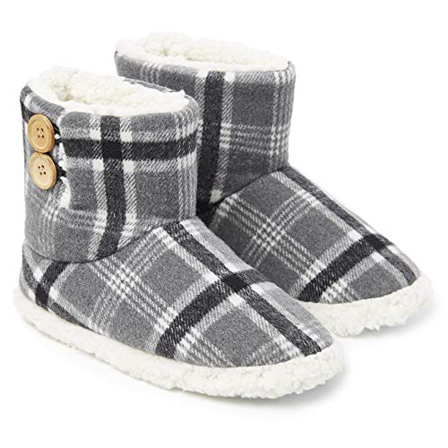 DUNLOP Zapatillas Casa Mujer | Zapatillas Calienta Pies Invierno Cerradas | Pantuflas de Casa Regalo para Mujer | Botas Altas Forradas de Borreguito Suela de Goma Dura (40, Gris/Blanco)