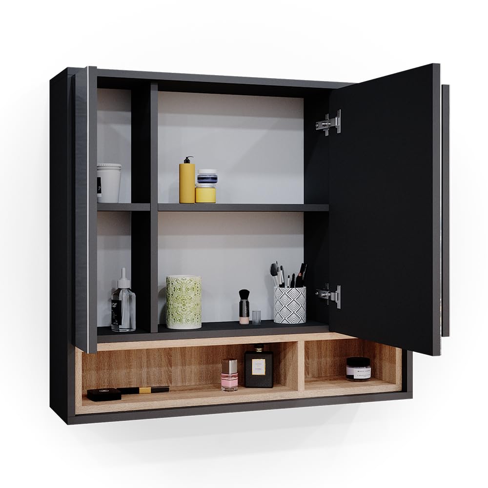 Vicco Armoire de Toilette Beatrice, Anthracite, 80x72cm | pour montage mural avec étagères ouvertes