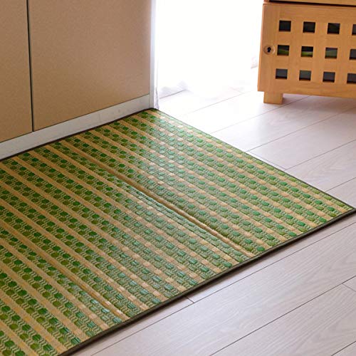キッチンマット い草 井草 80x240 台所マット 抗菌 防臭 防汚 滑りにくい クッション 和風 日本製 ドット柄 水玉模様 グリーン 216drop