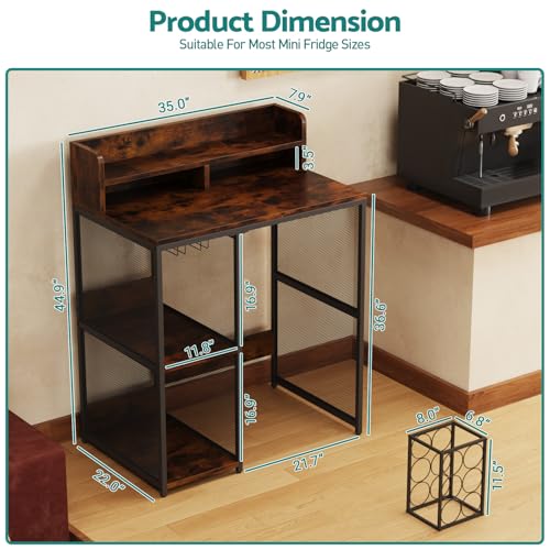 4-Tier Industrial Style Mini Fridge & Microwave Oven Stand (Rustic Brown) - image 4